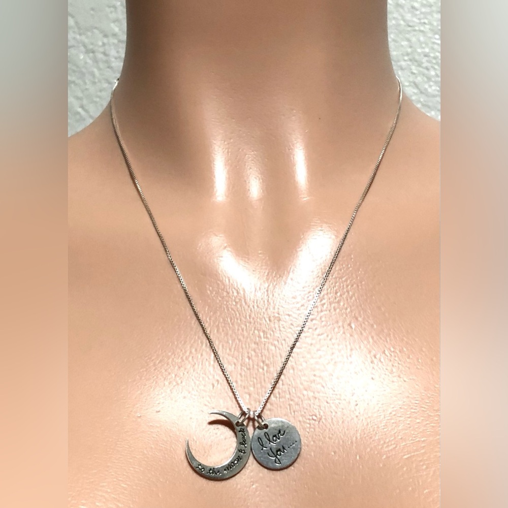 Sterling-Look Crescent Moon and 'I Love You' Disc Necklace - Silver